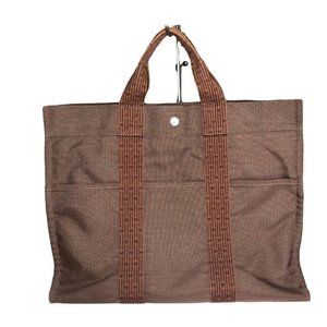 Hermes Chocolate Brown Tote Cotton Fabric Authentic France Large